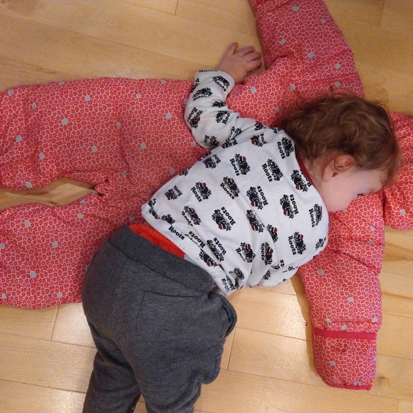 18-24m Columbia pink coral one piece puffer jacket with flowers not perfect - Picture 6 of 13